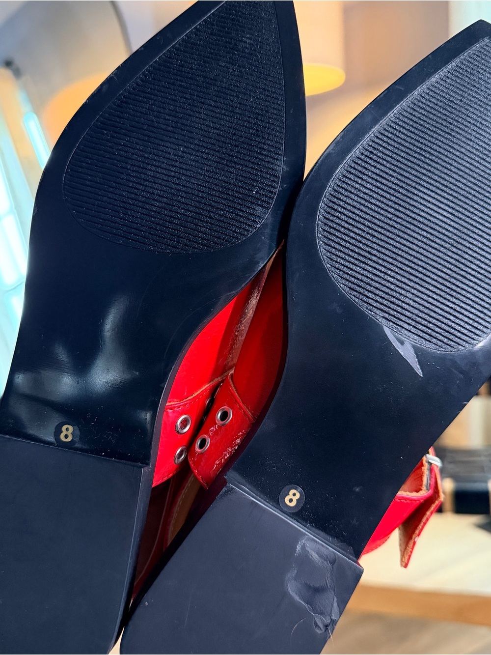 Steve Madden Red Pointed Mary Jane Flats with Grommet Strap - Picture 3 of 4
